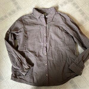 LL Bean Nylon Seersucker Roll Tab outdoor shirt Button Front